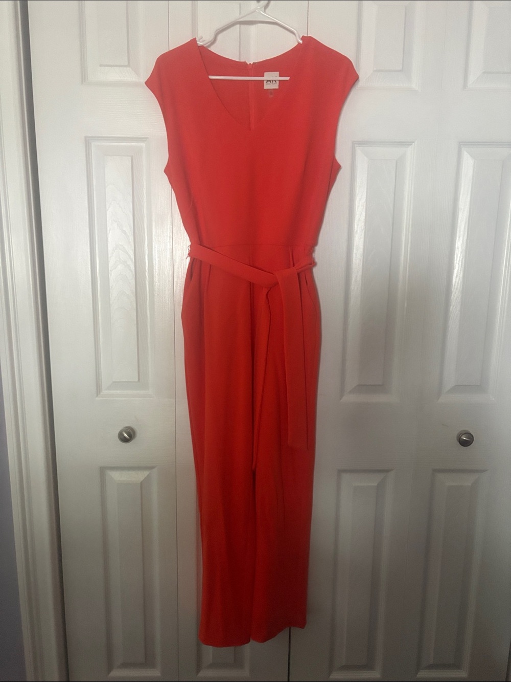 Sleeveless Orange Jumpsuit with Waist Tie
